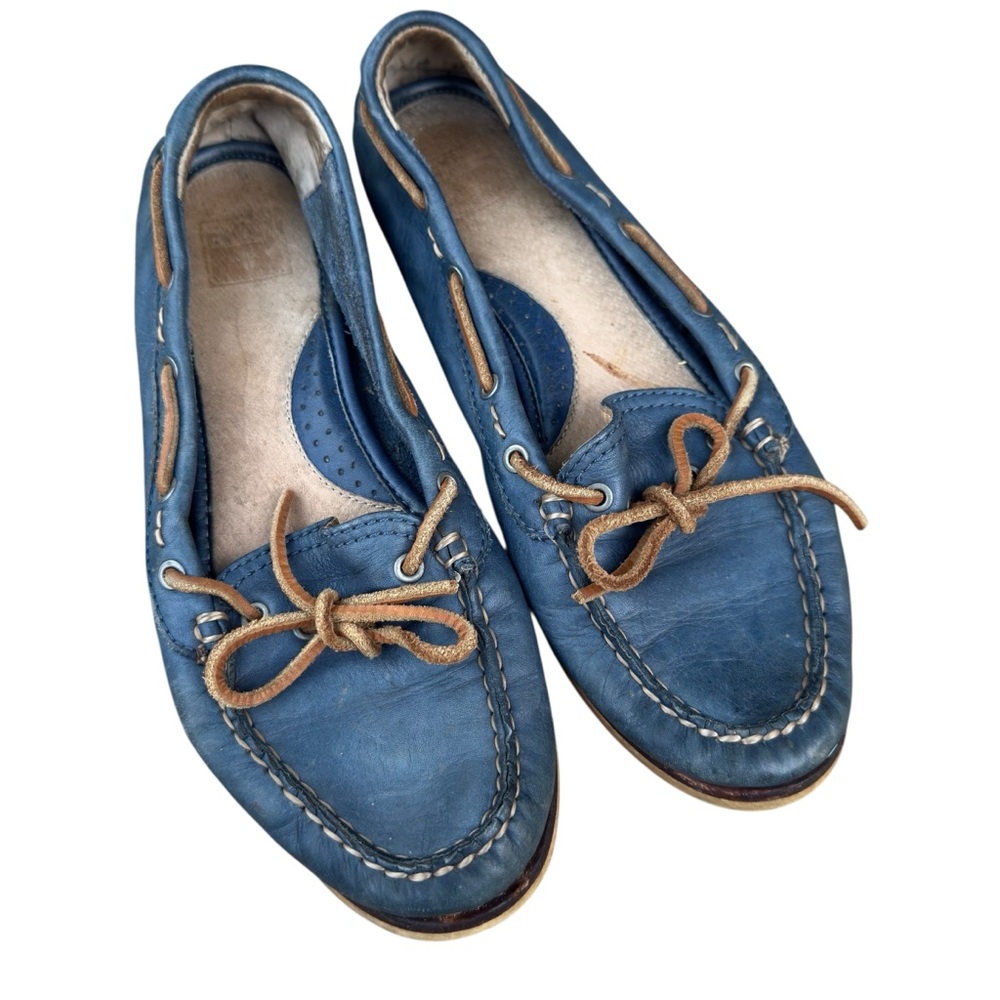 Frye Quincy Tie Blue Leather Boat Shoes Women’s Size 6.5M